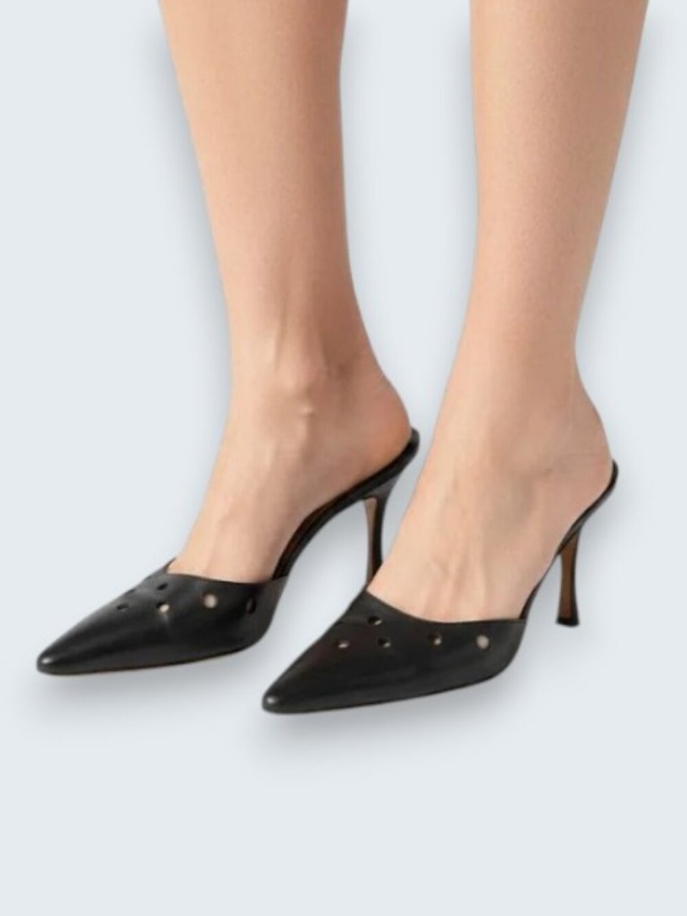 Manolo Blahnik pointed-toe kitten heel mules black women's size 36